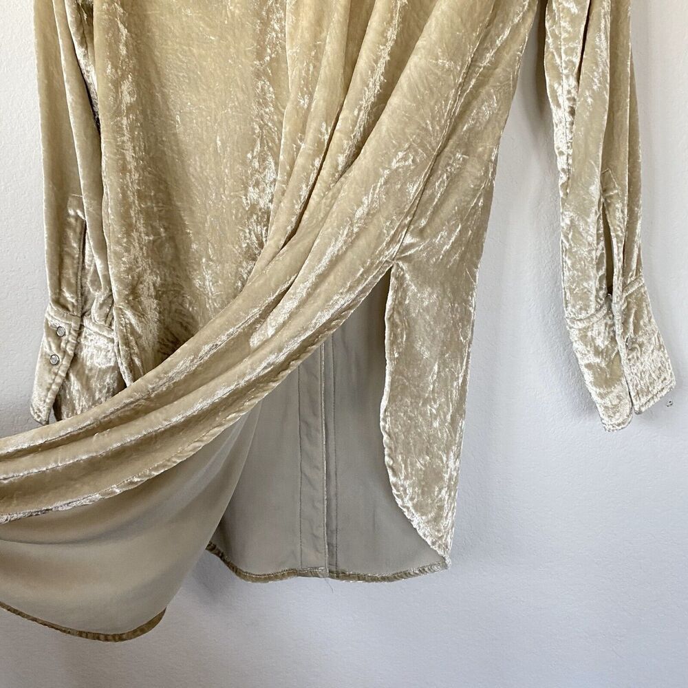 Maeve Womens Long Sleeve Hi-Lo Crushed Velvet Button Down Champaign Shirt Size 0 - Picture 8 of 15